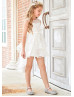 Lovely Ivory Embroidery Lace Tulle High Low Flower Girl Dress